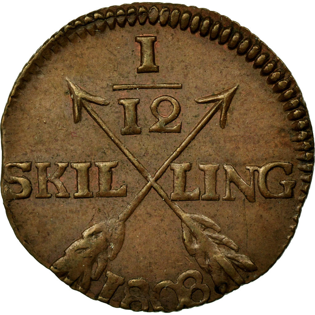 Münze, Schweden, Gustaf IV Adolf, 1/12 Skilling, 1808, SS, Kupfer, KM:563