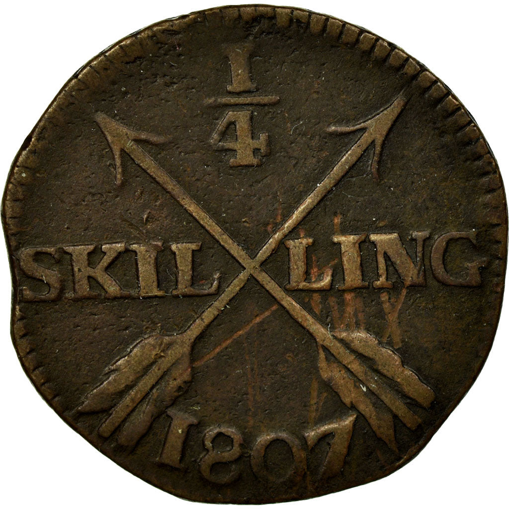 Coin, Sweden, Gustaf IV Adolf, 1/4 Skilling, 1807, VF(30-35), Copper, KM:564