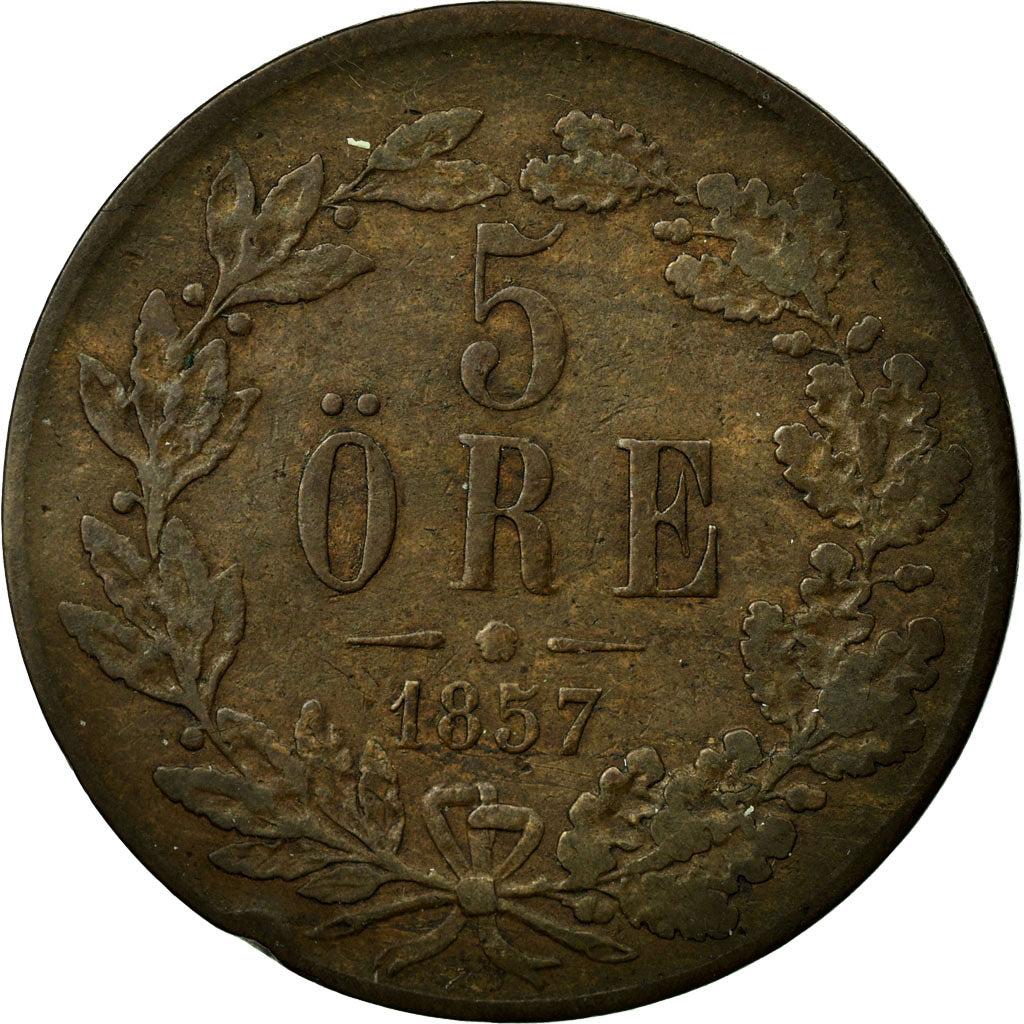 Coin, Sweden, Oscar I, 5 Öre, 1857, VF(20-25), Bronze, KM:690