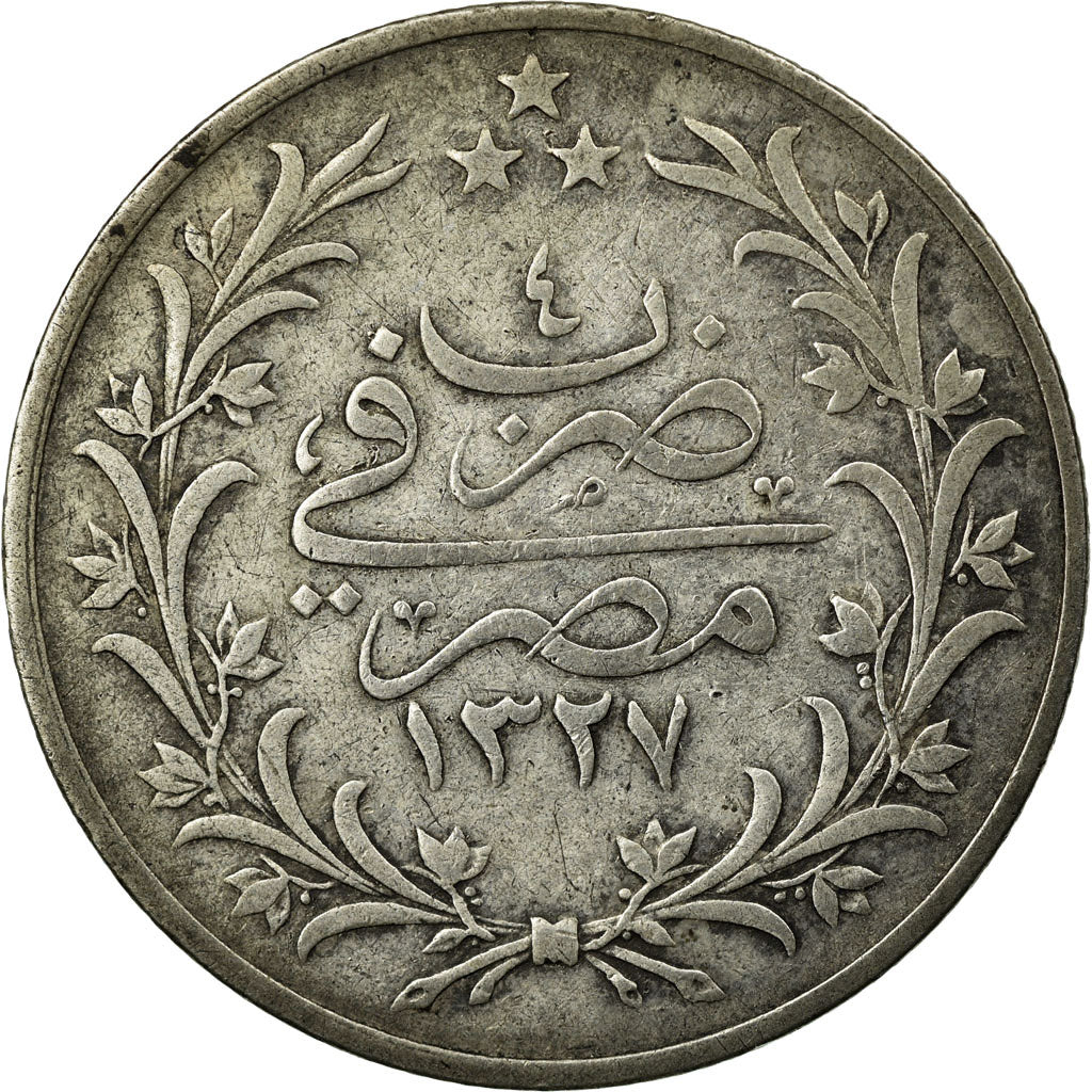 Coin, Egypt, Muhammad V, 5 Qirsh, 1911, Misr, EF(40-45), Silver, KM:308
