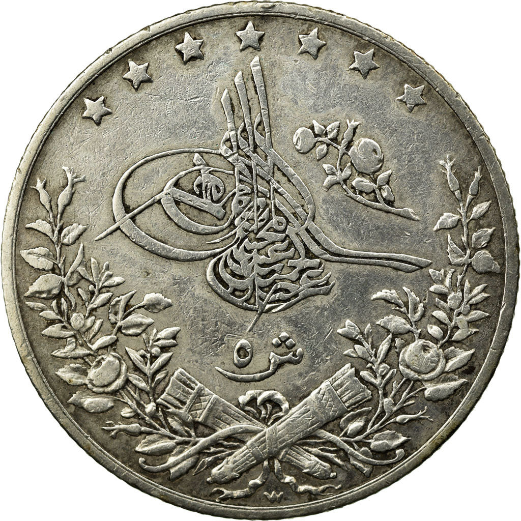 Coin, Egypt, Abdul Hamid II, 5 Qirsh, 1884, EF(40-45), Silver, KM:294