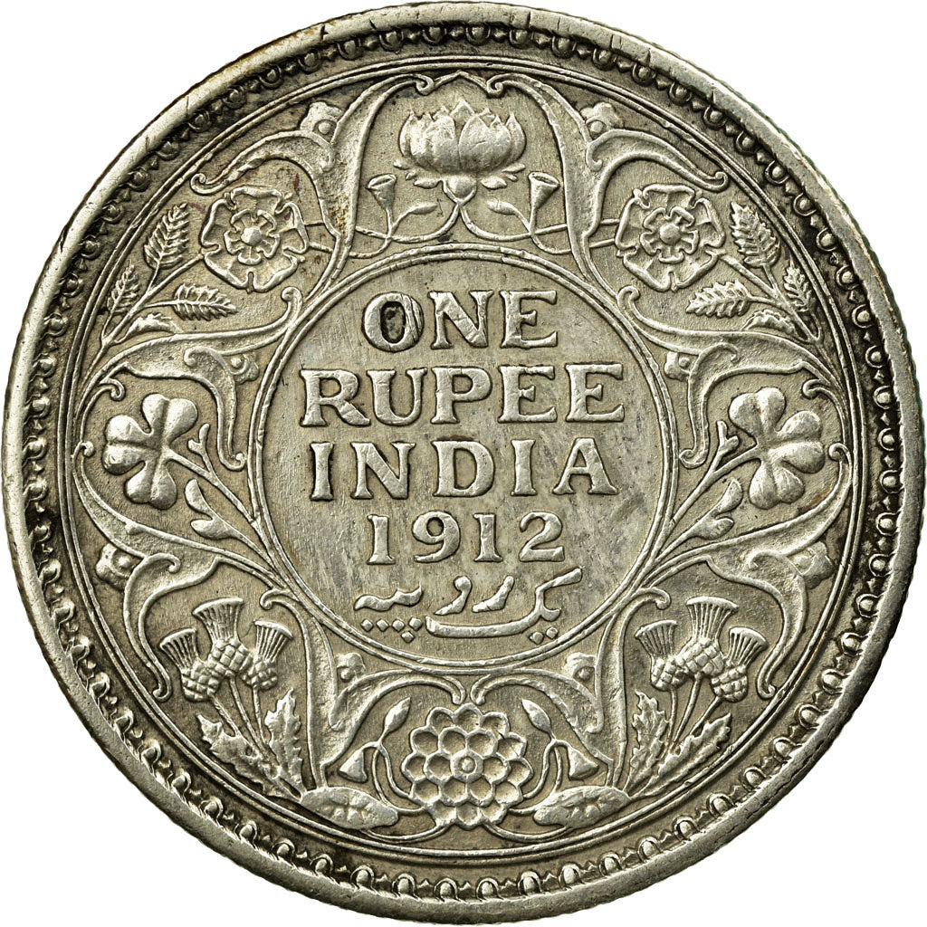 Coin, INDIA-BRITISH, George V, Rupee, 1912, EF(40-45), Silver, KM:524