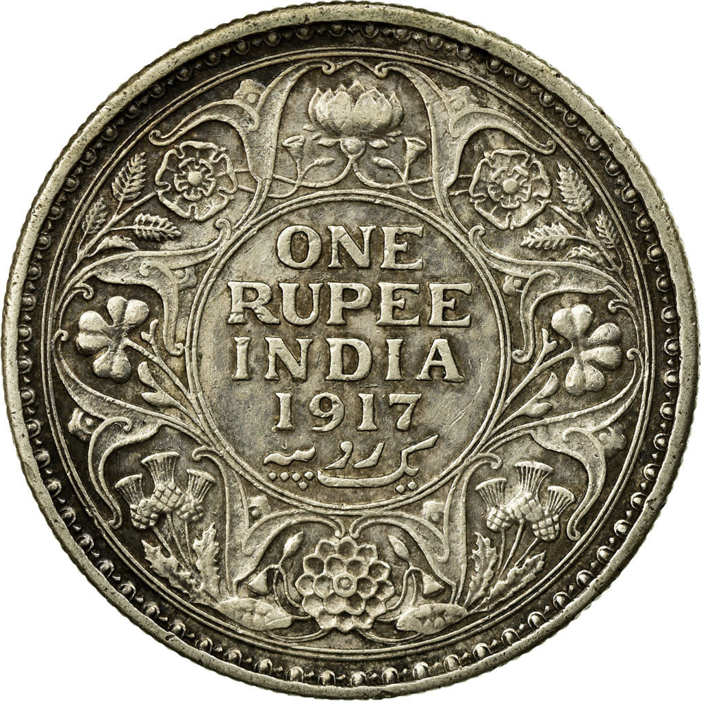 Coin, INDIA-BRITISH, George V, Rupee, 1917, EF(40-45), Silver, KM:524