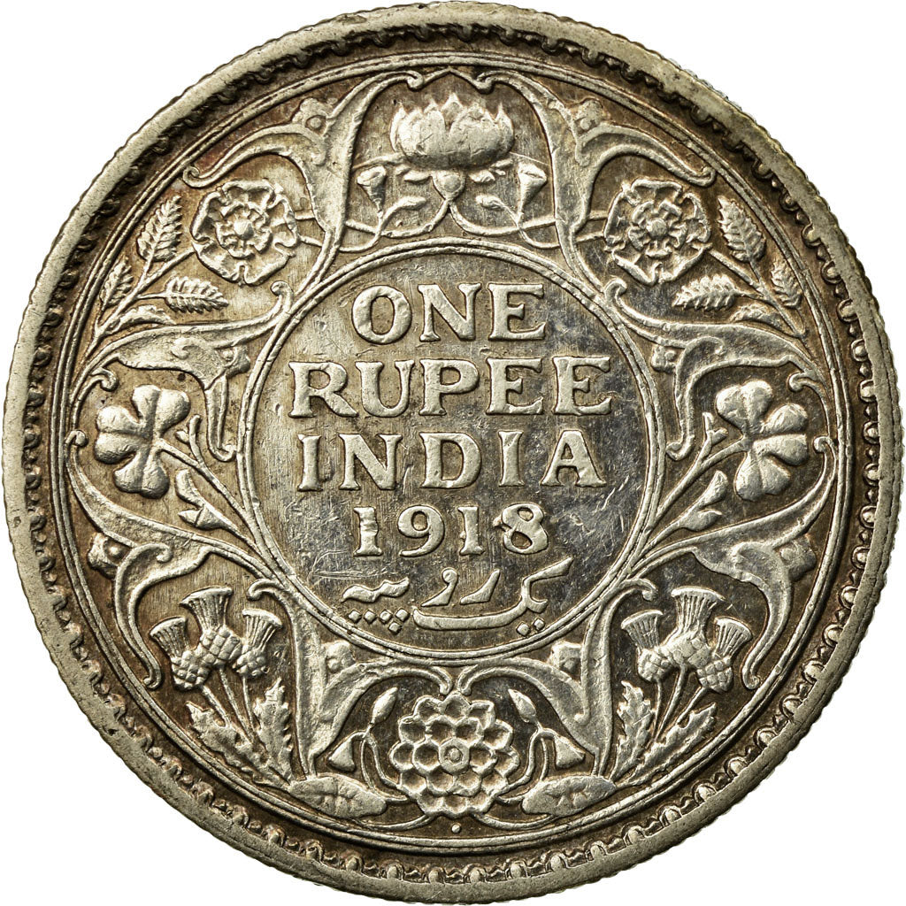 Coin, INDIA-BRITISH, George V, Rupee, 1918, EF(40-45), Silver, KM:524