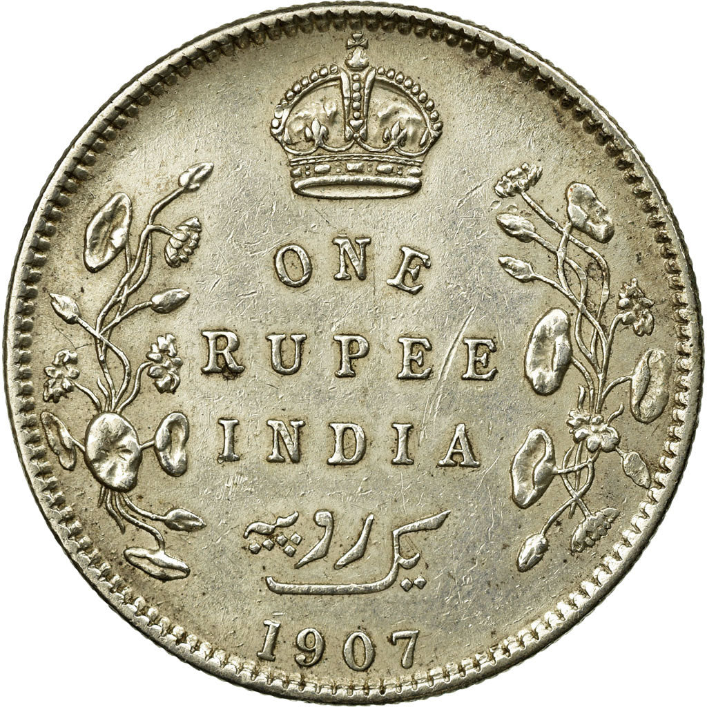 Coin, INDIA-BRITISH, Edward VII, Rupee, 1907, EF(40-45), Silver, KM:508