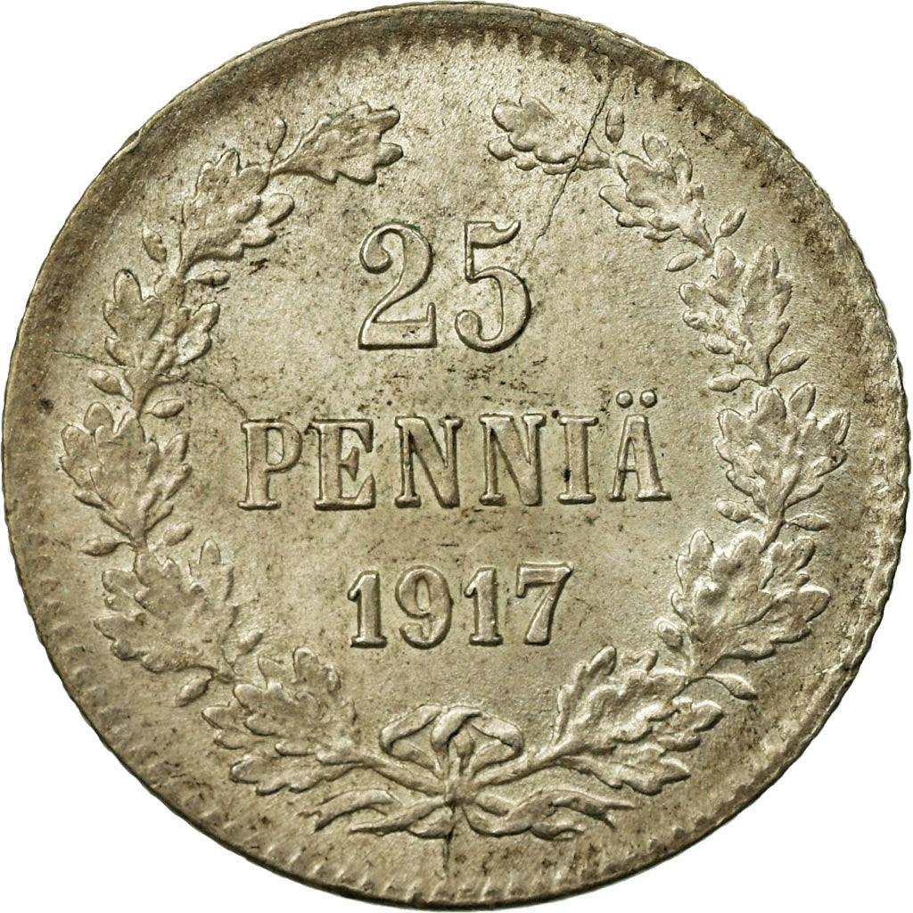 Coin, Finland, Nicholas II, 25 Penniä, 1917, EF(40-45), Silver, KM:6.2