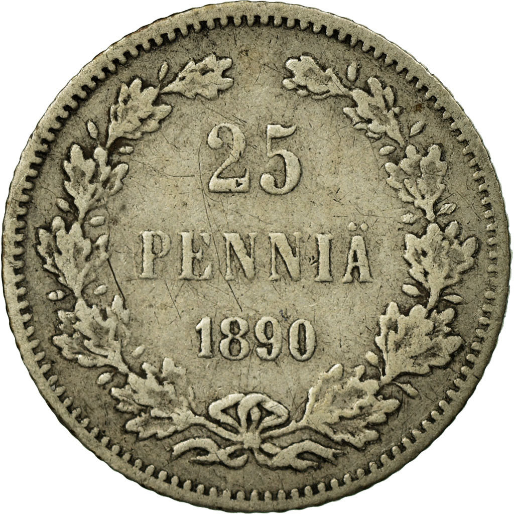 Coin, Finland, Nicholas II, 25 Penniä, 1890, EF(40-45), Silver, KM:6.2