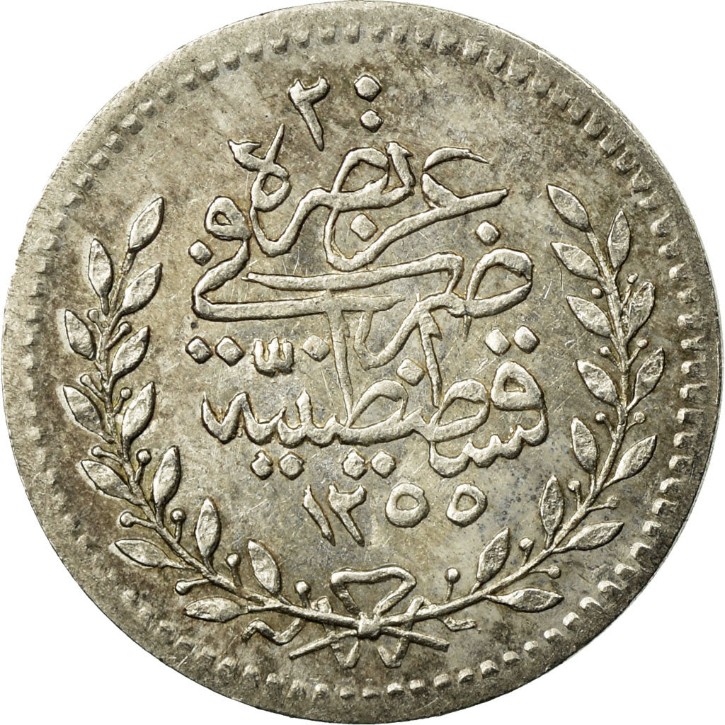Coin, Turkey, Abdul Mejid, 20 Para, 1854, Qustantiniyah, EF(40-45), Silver