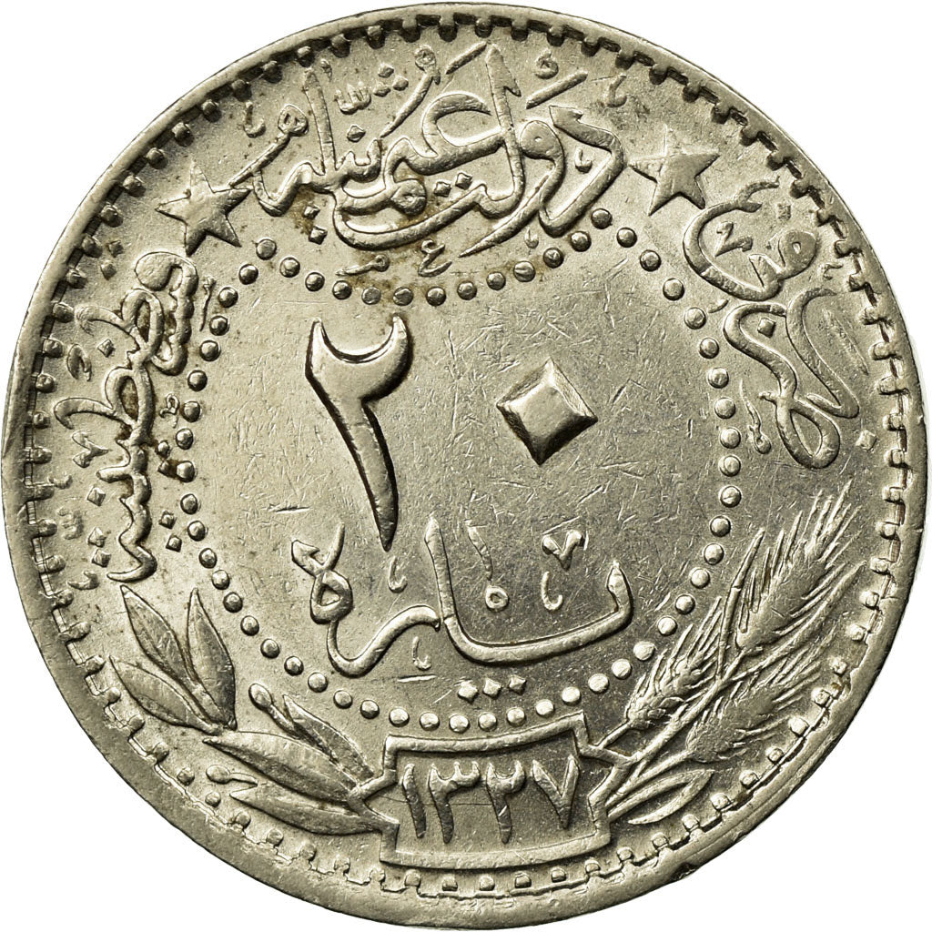 Coin, Turkey, Muhammad V, 20 Para, 1912, Qustantiniyah, EF(40-45), Nickel