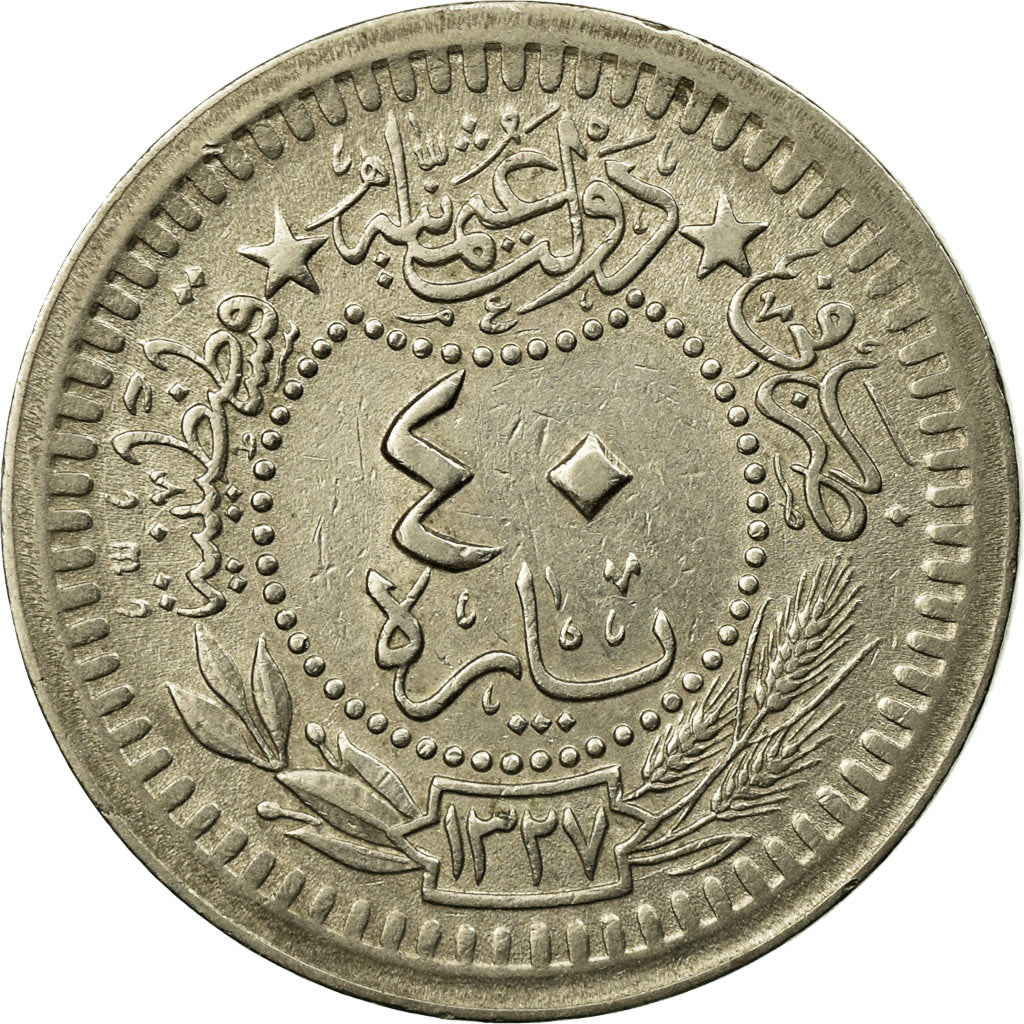 Coin, Turkey, Muhammad V, 40 Para, 1912, Qustantiniyah, EF(40-45), Nickel