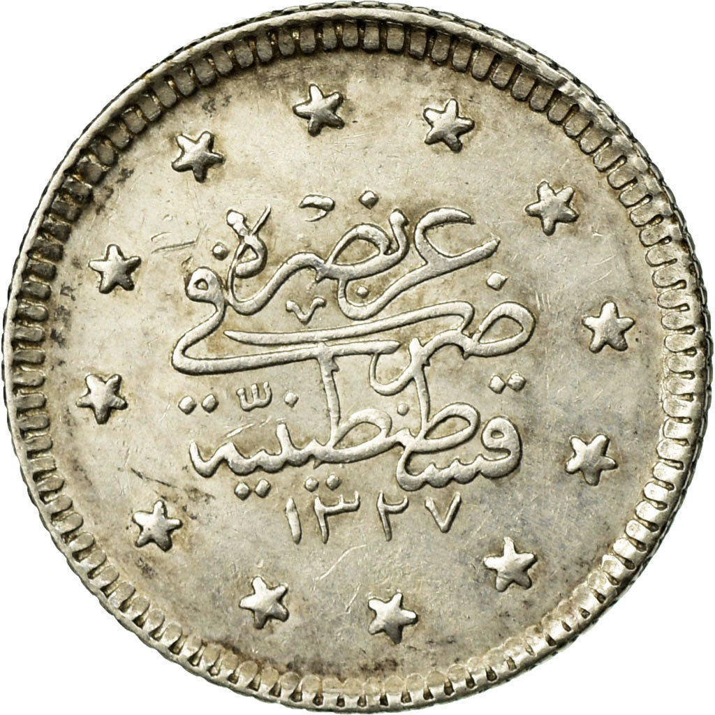 Coin, Turkey, Muhammad V, Kurush, 1910, Qustantiniyah, EF(40-45), Silver, KM:748