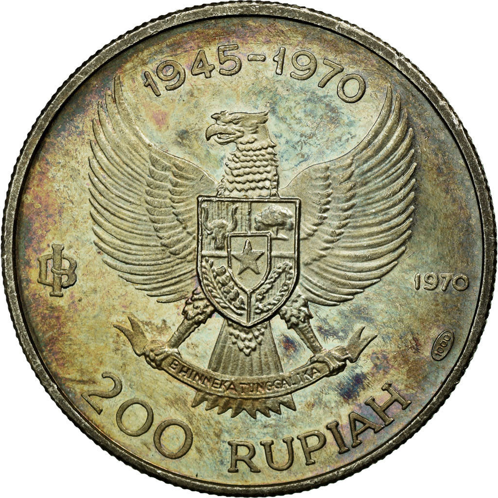 Coin, Indonesia, 200 Rupiah, 1970, EF(40-45), Silver, KM:23