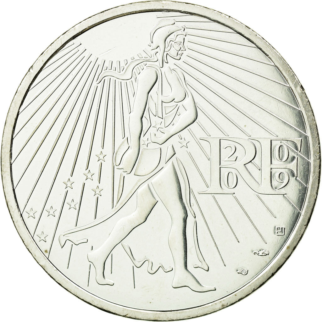 França, 25 Euro, 2009, MS(64), Prata, KM:1581
