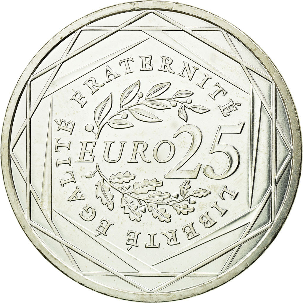 França, 25 Euro, 2009, MS(64), Prata, KM:1581