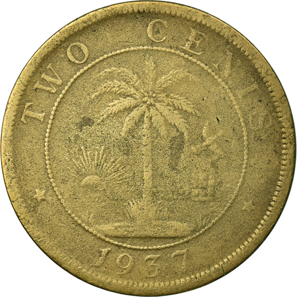Coin, Liberia, 2 Cents, 1937, VF(20-25), Brass, KM:12