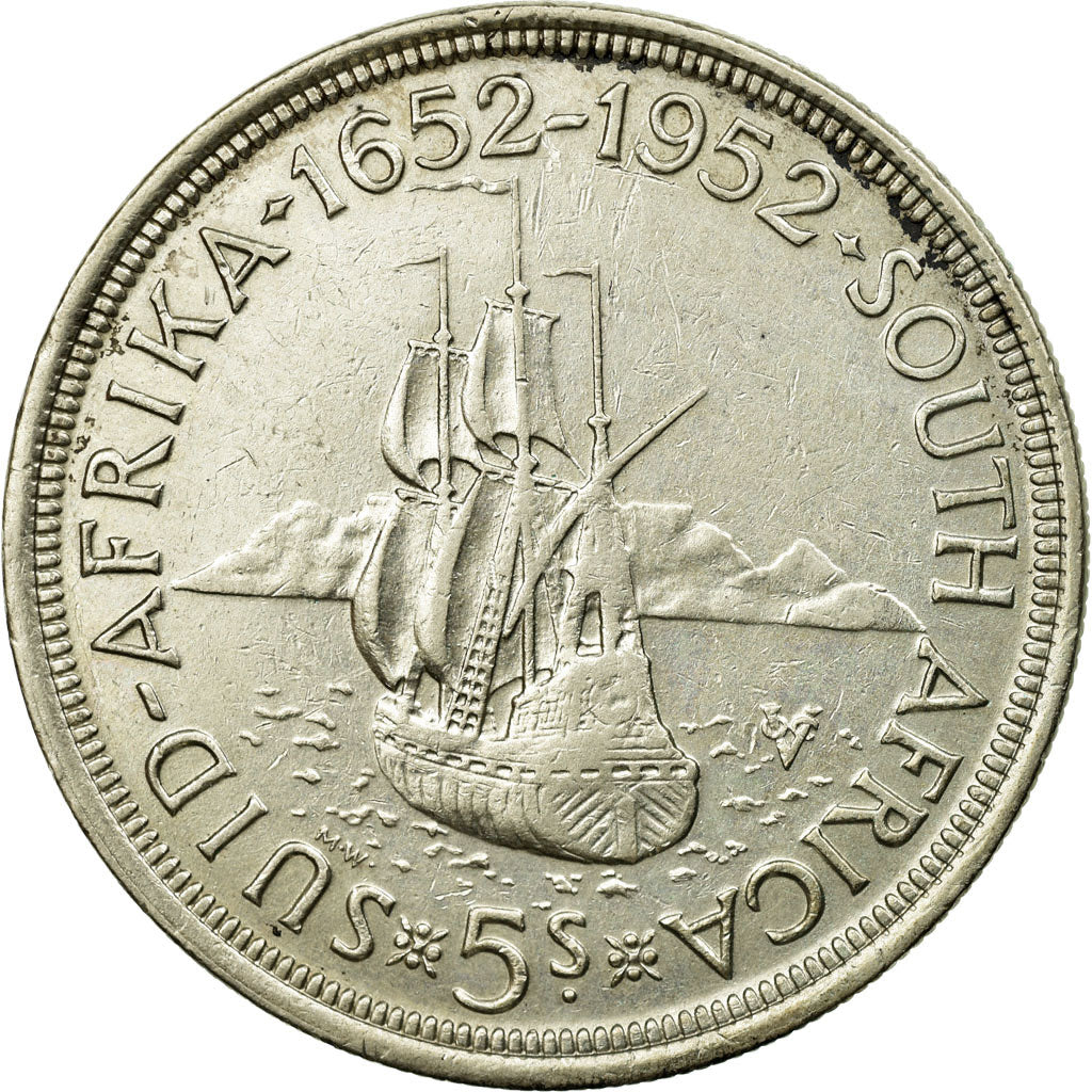 Moneta, Sudafrica, George VI, 5 Shillings, 1952, BB, Argento, KM:41