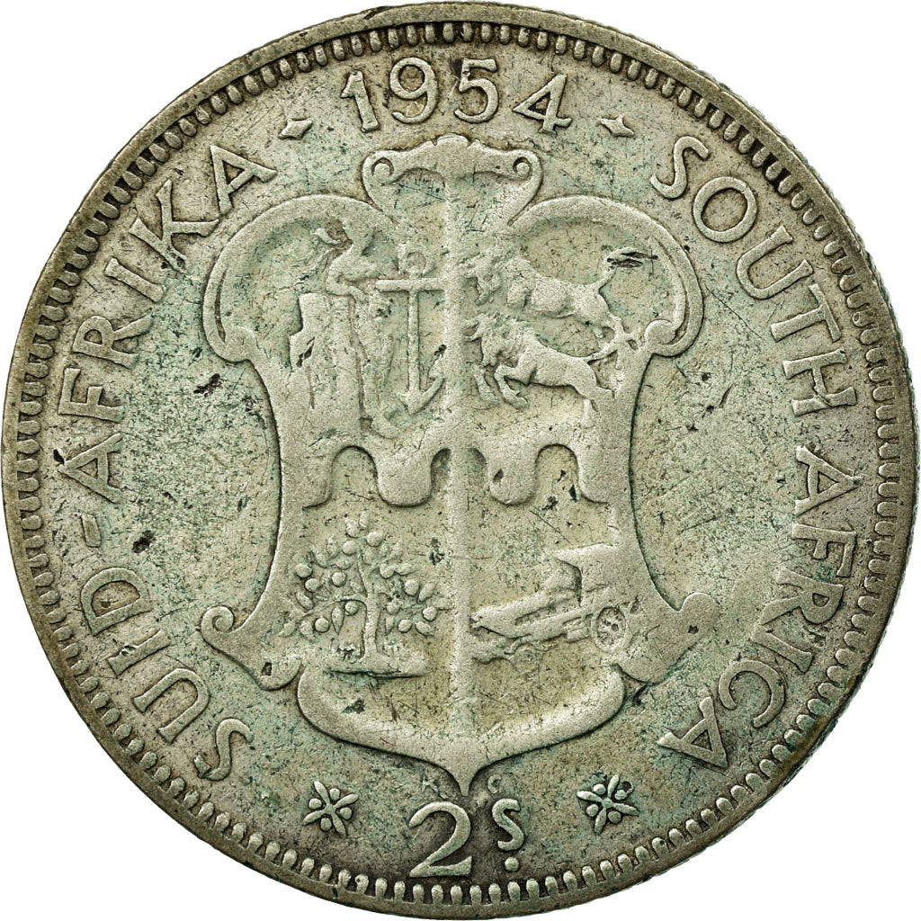 Monnaie, Afrique du Sud, Elizabeth II, 2 Shillings, 1954, B+, Argent, KM:50