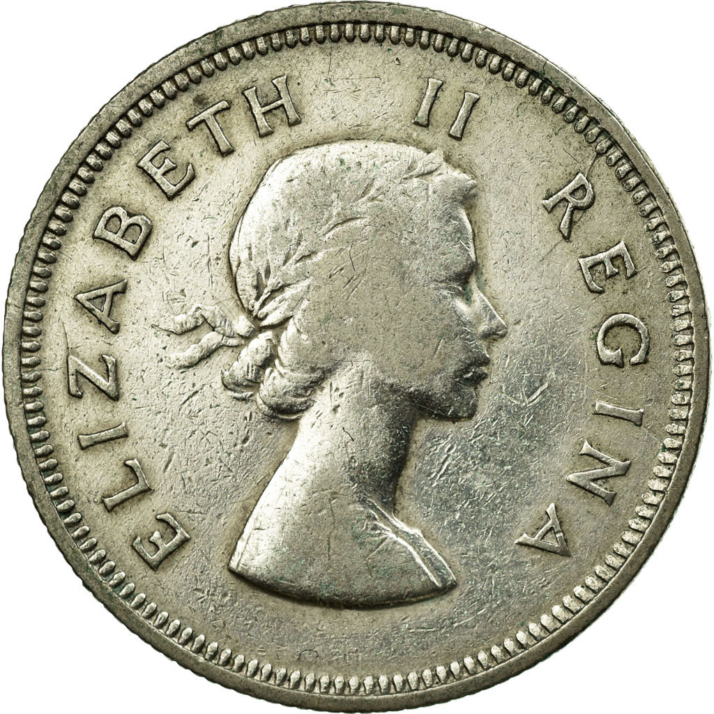 Coin, South Africa, Elizabeth II, 2 Shillings, 1955, VF(30-35), Silver, KM:50