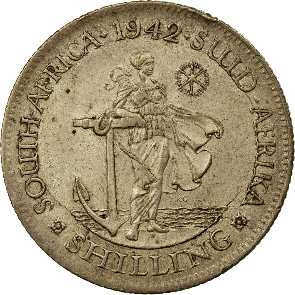 Moneda, Sudáfrica, George VI, Shilling, 1942, MBC, Plata, KM:28