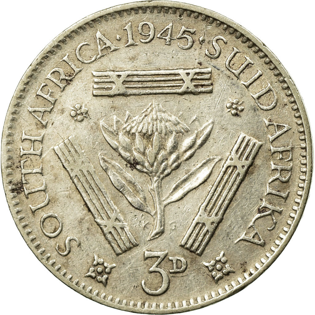 Moneta, Sudafrica, George VI, 3 Pence, 1945, BB, Argento, KM:26