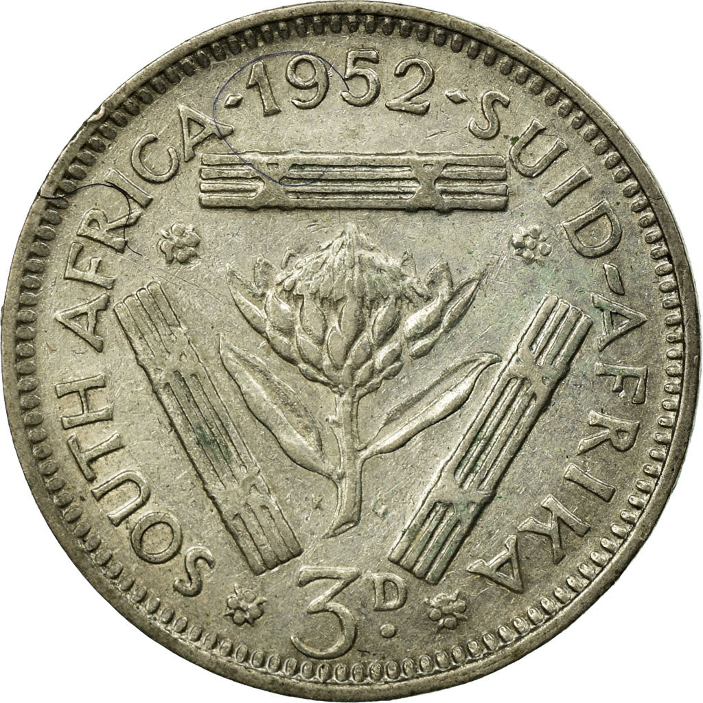 Moneta, Sudafrica, George VI, 3 Pence, 1952, BB, Argento, KM:35.2