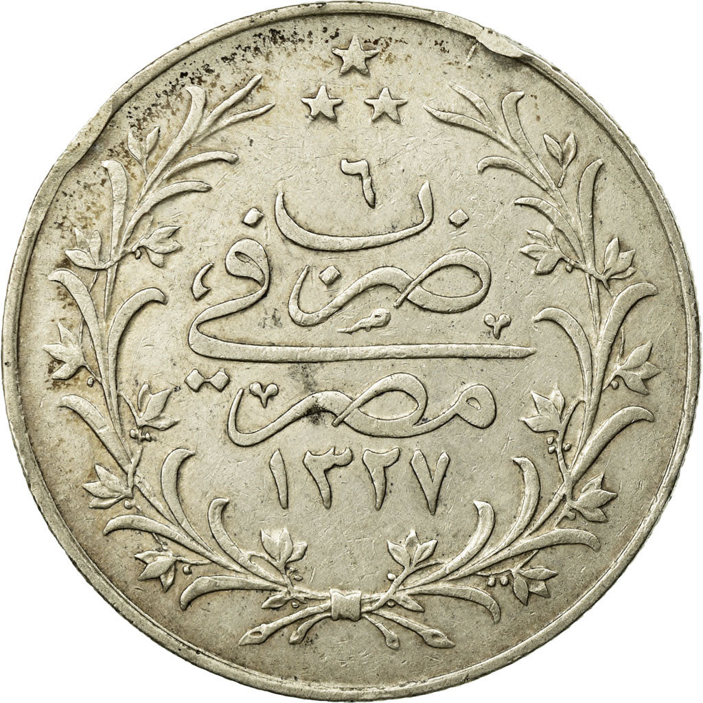 Coin, Egypt, Muhammad V, 10 Qirsh, 1913/AH1327, EF(40-45), Silver, KM:309