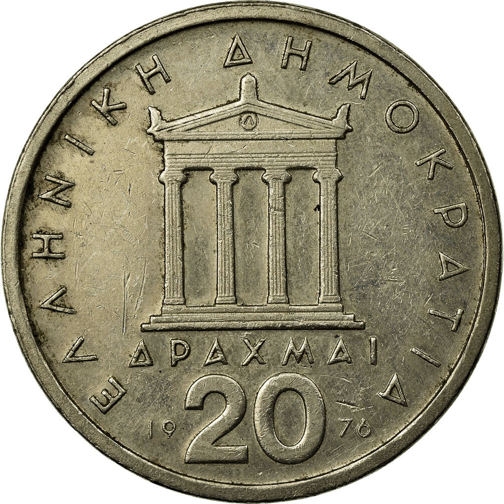 Moneta, Grecia, 20 Drachmai, 1976, Paris, BB, Rame-nichel, KM:120