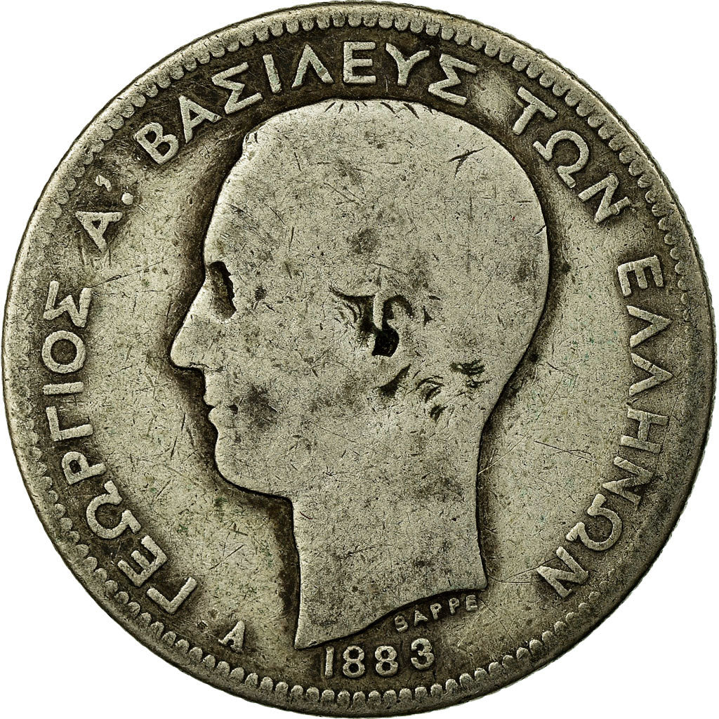Coin, Greece, George I, 2 Drachmai, 1883, Paris, F(12-15), Silver, KM:39