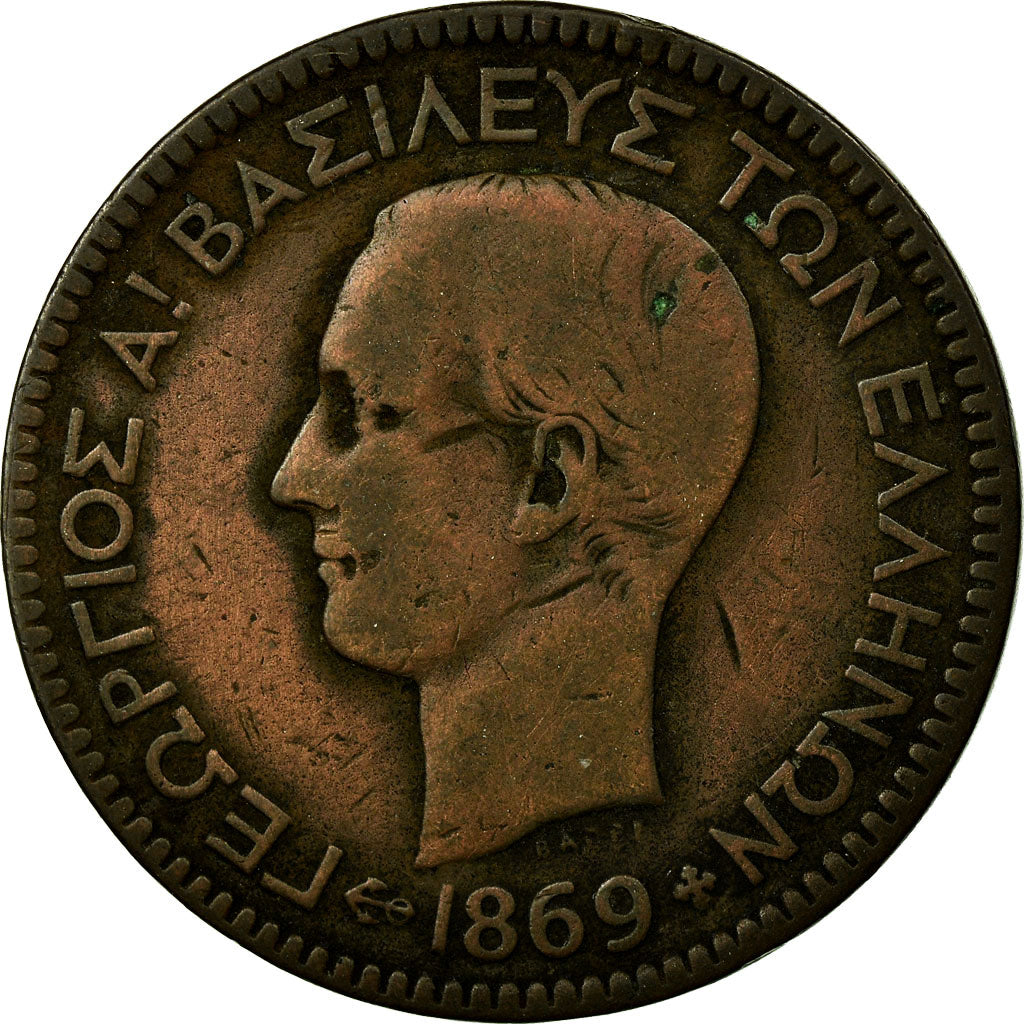 Coin, Greece, George I, 10 Lepta, 1869, Strassburg, VF(20-25), Copper, KM:43