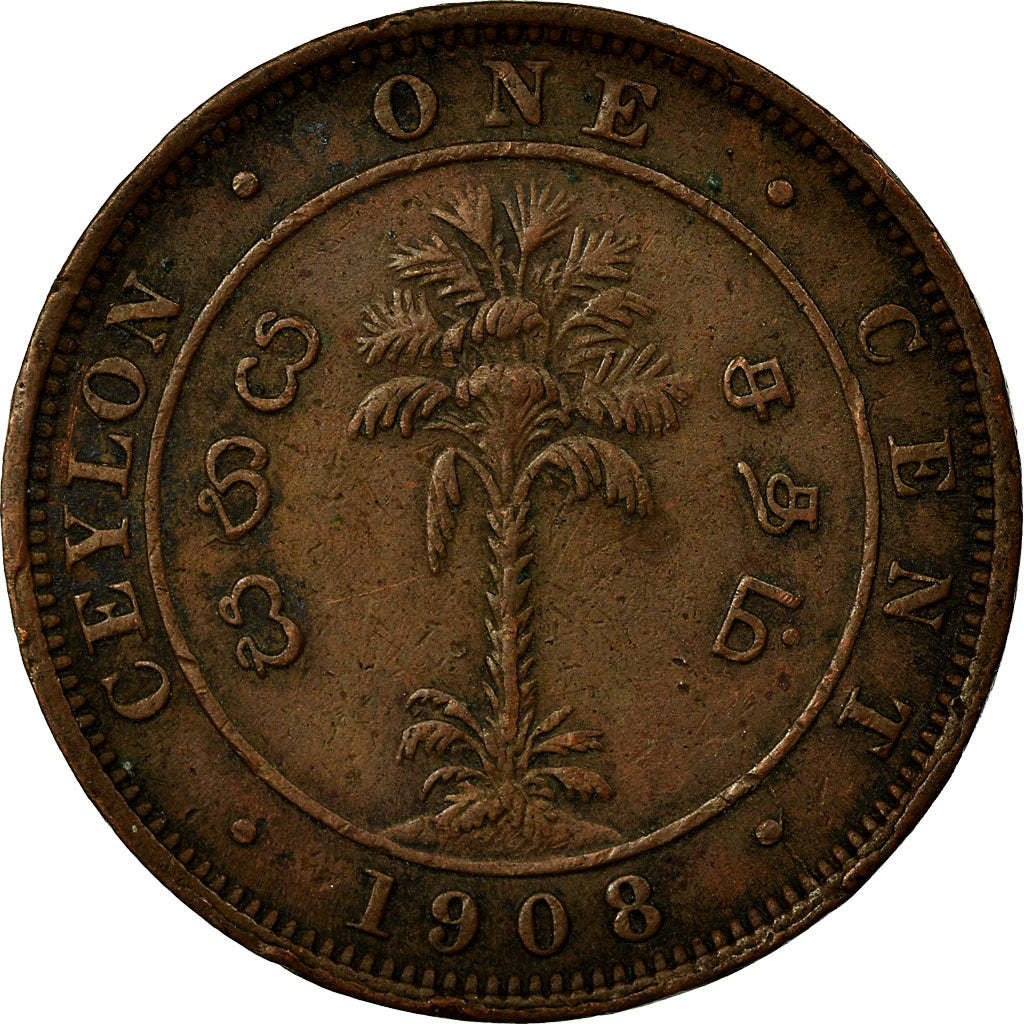 Coin, Ceylon, Edward VII, Cent, 1908, VF(30-35), Copper, KM:102