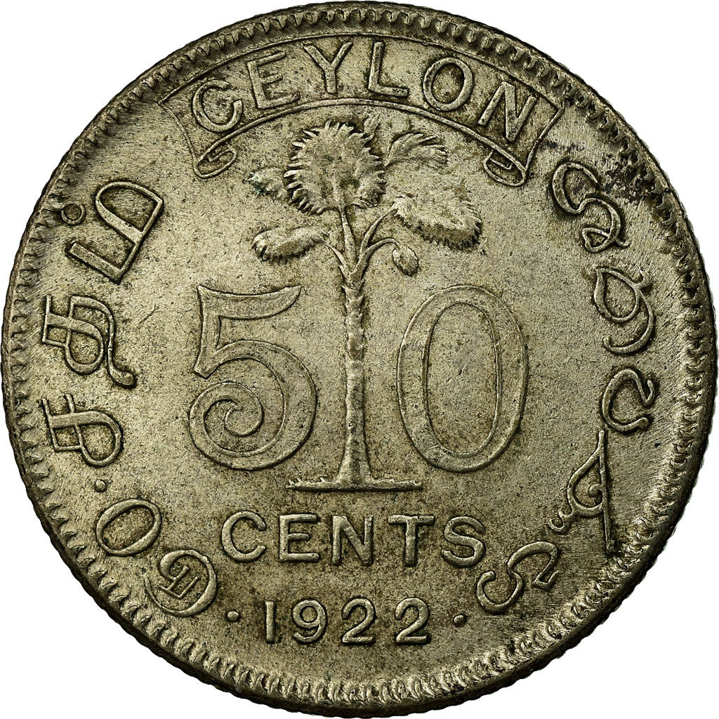 Moneta, Ceylon, George V, 50 Cents, 1922, MB+, Argento, KM:109a