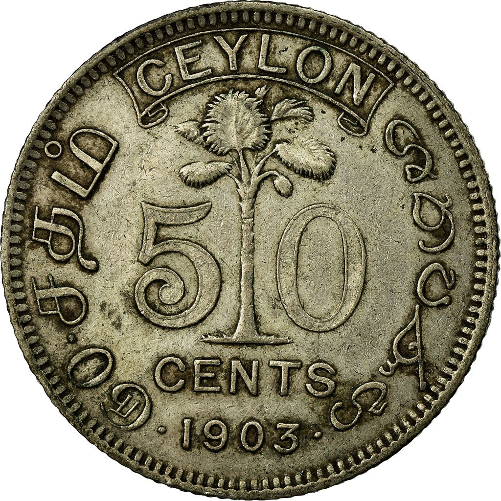 Coin, Ceylon, Edward VII, 50 Cents, 1903, VF(20-25), Silver, KM:99
