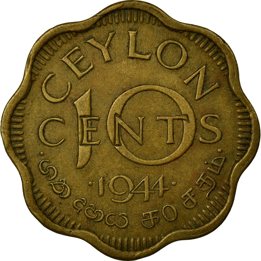 Moneta, Cejlon, George VI, 10 Cents, 1944, VF(30-35), Mosiądz niklowy, KM:118