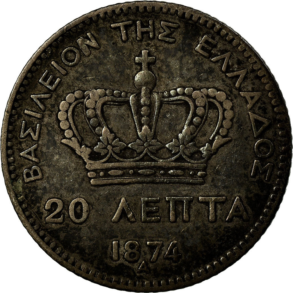 Coin, Greece, George I, 20 Lepta, 1874, Paris, EF(40-45), Silver, KM:44