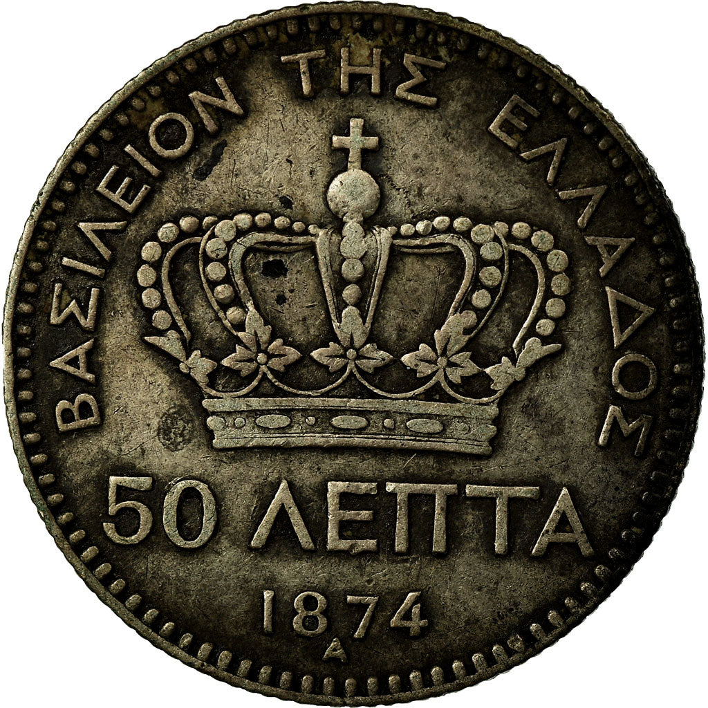 Coin, Greece, George I, 50 Lepta, 1874, Athens, VF(30-35), Silver, KM:37