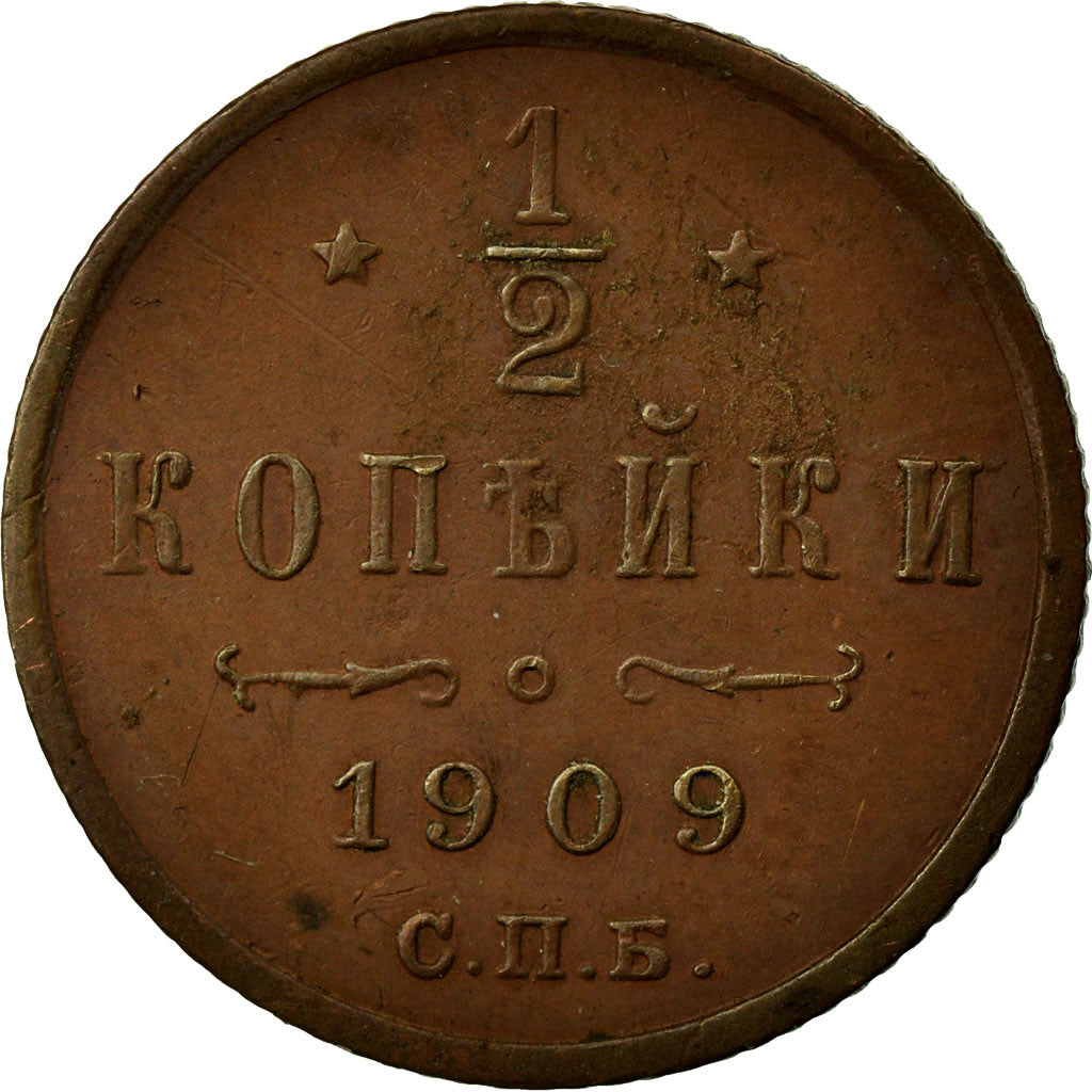 Coin, Russia, Nicholas II, 1/2 Kopek, 1909, Saint-Petersburg, EF(40-45), Copper