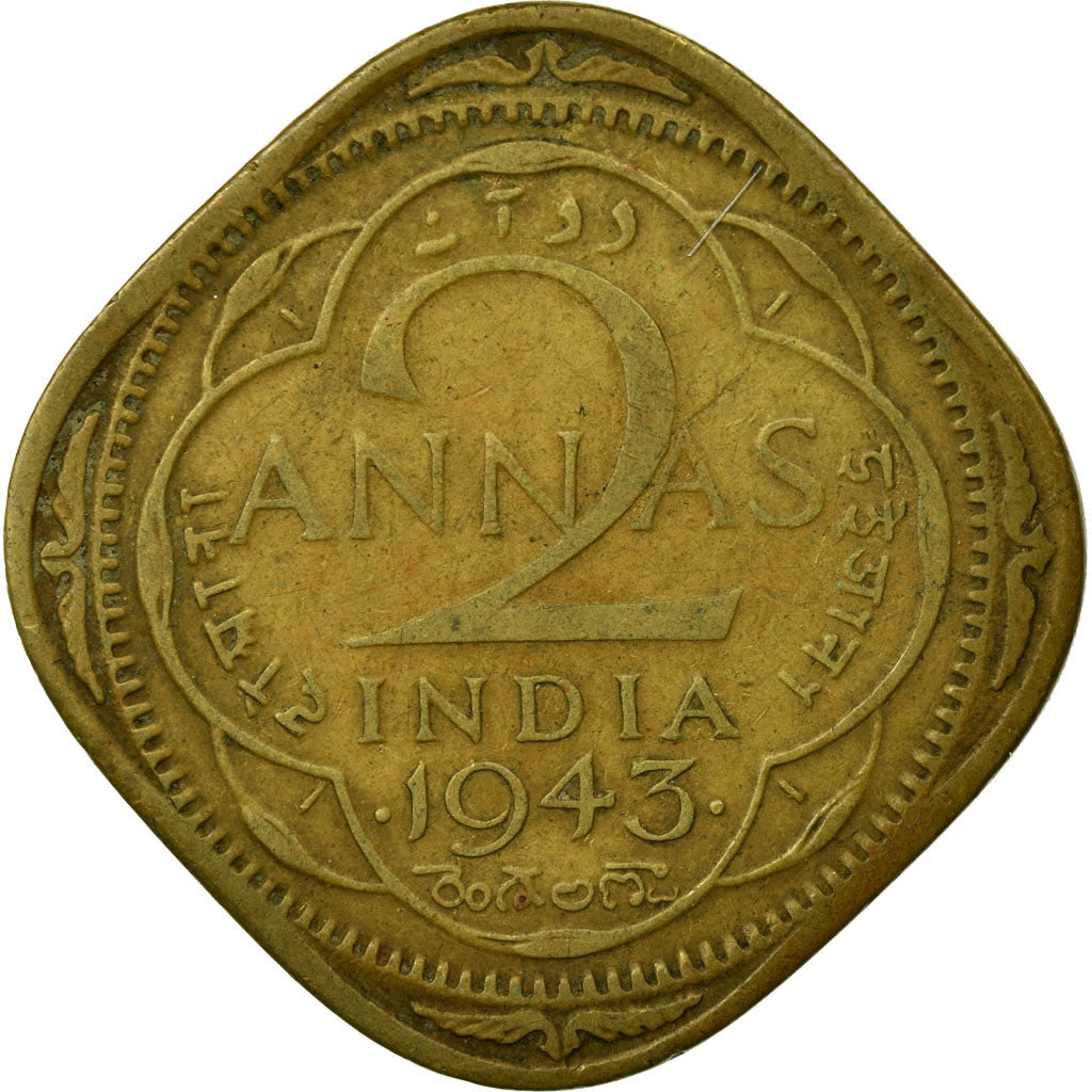 Münze, INDIA-BRITISH, George VI, 2 Annas, 1943, SS, Nickel-brass, KM:541a