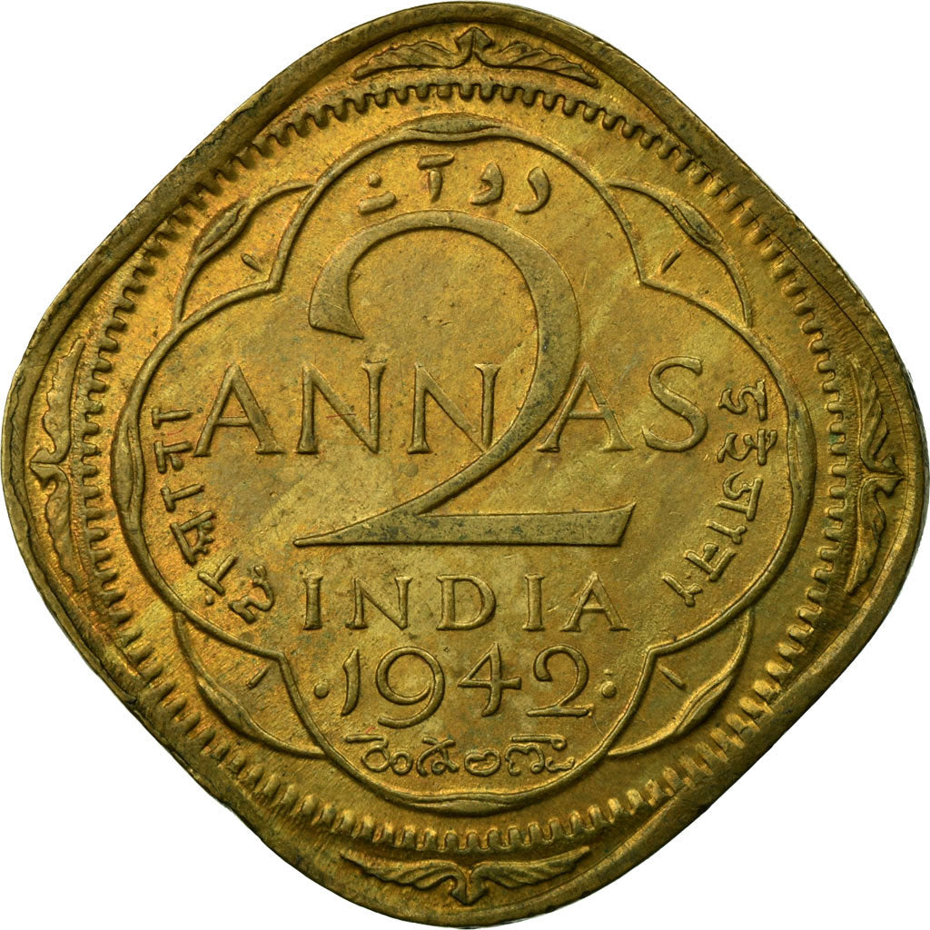 Coin, INDIA-BRITISH, George VI, 2 Annas, 1942, VF(30-35), Nickel-brass, KM:541a