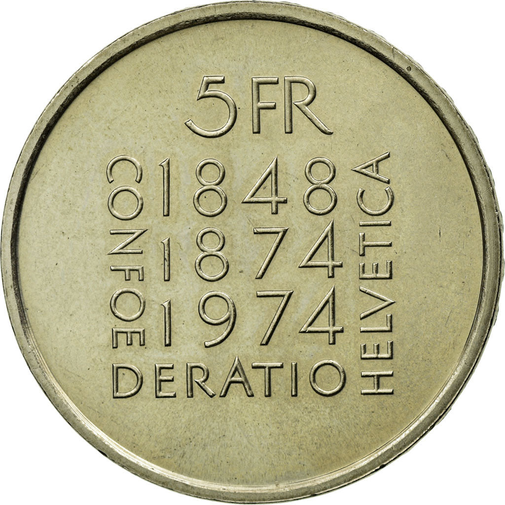 Coin, Switzerland, 5 Francs, 1974, Bern, EF(40-45), Copper-nickel, KM:52
