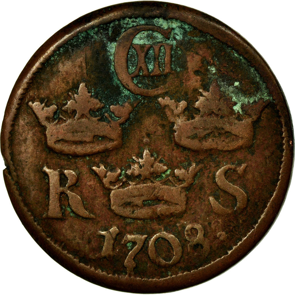 Coin, Sweden, Carl XII, 1/6 Ore, S.M., 1708, VF(30-35), Copper, KM:334