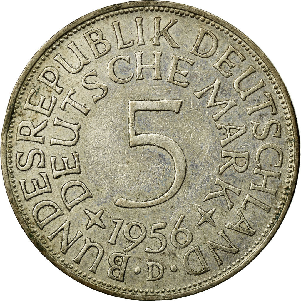 Moneta, GERMANIA - REPUBBLICA FEDERALE, 5 Mark, 1956, Munich, BB, Argento