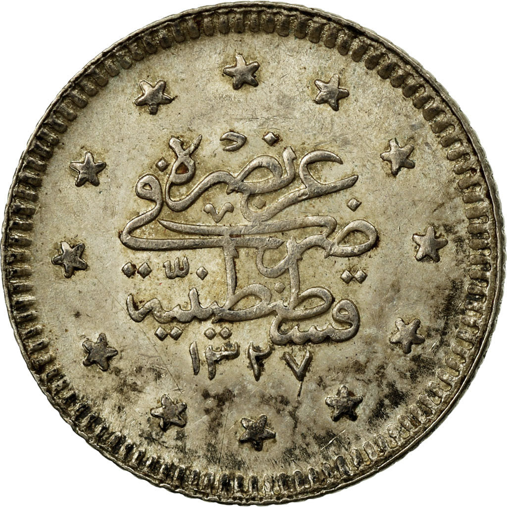 Coin, Turkey, Muhammad V, Kurush, 1910/AH1327, Qustantiniyah, VF(30-35), Silver