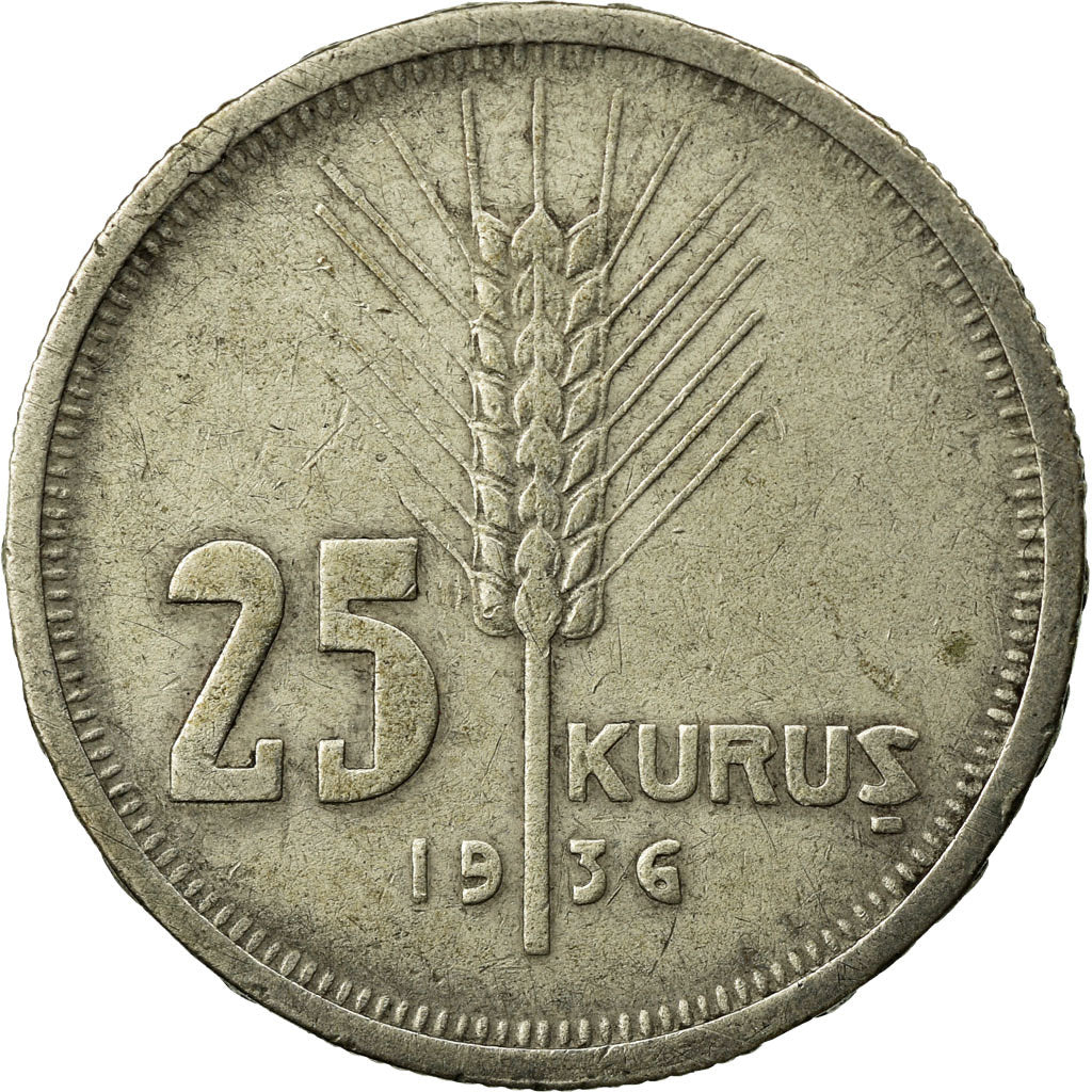 Moneta, Turchia, 25 Kurus, 1936, BB, Argento, KM:864