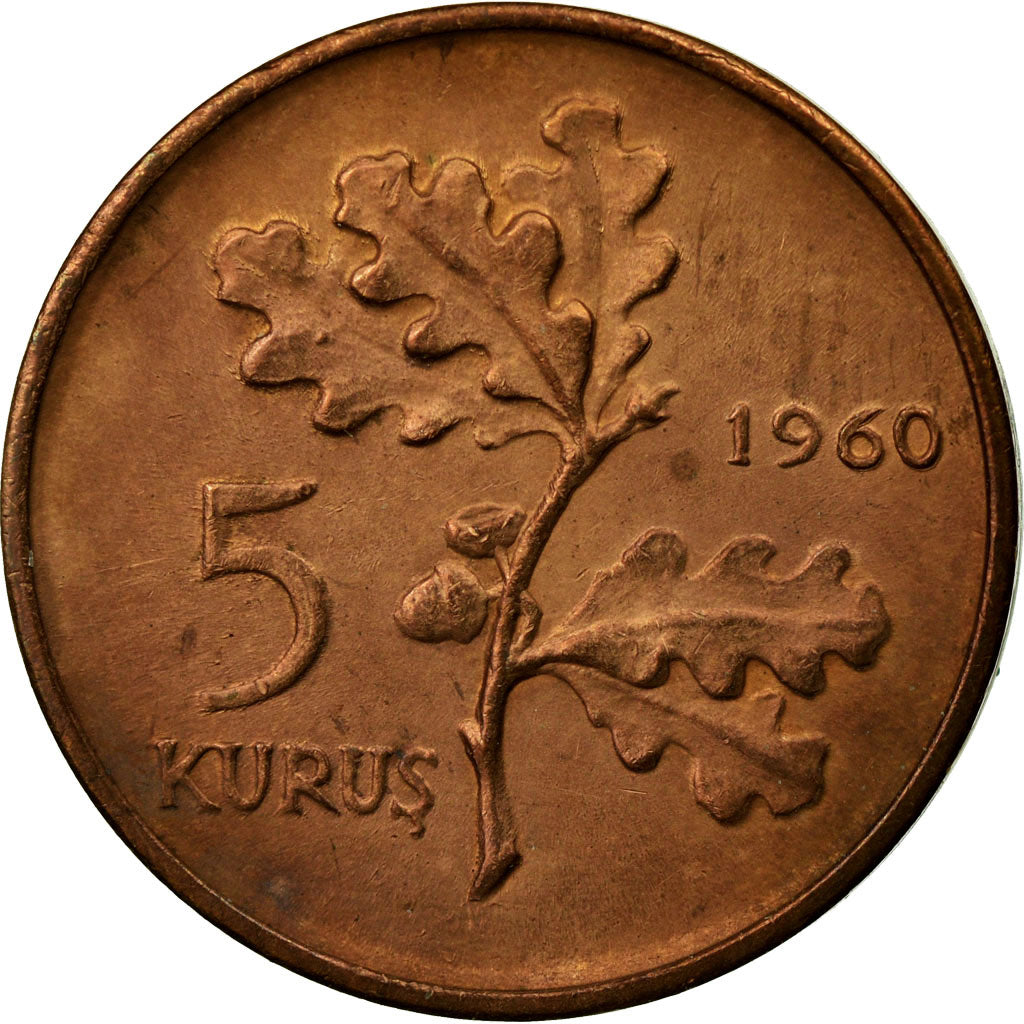 Coin, Turkey, 5 Kurus, 1960, EF(40-45), Bronze, KM:890.1