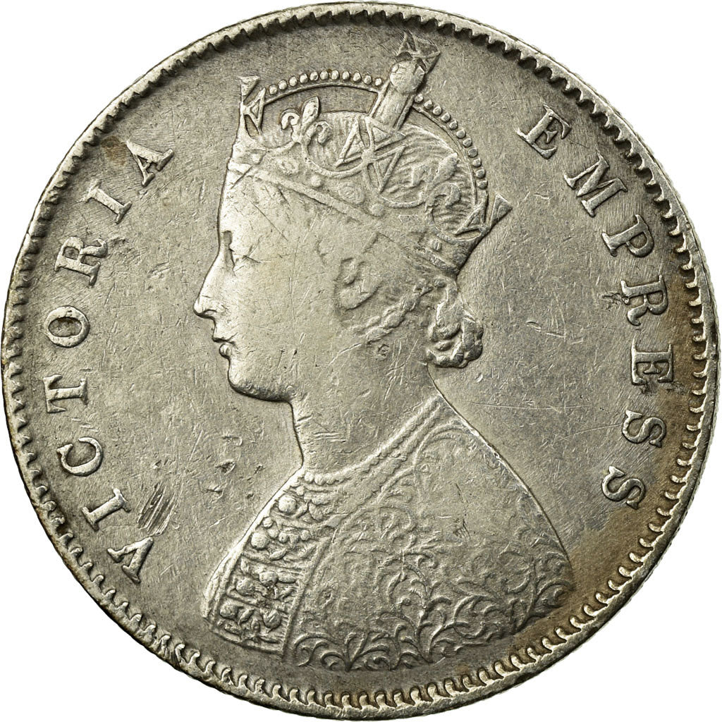Coin, INDIA-BRITISH, Victoria, 1/2 Rupee, 1887, VF(30-35), Silver, KM:491