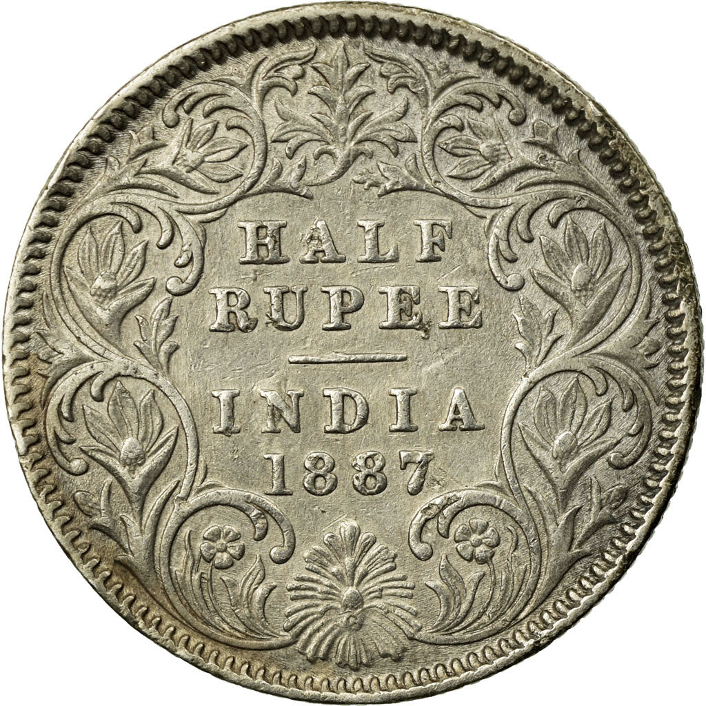 Coin, INDIA-BRITISH, Victoria, 1/2 Rupee, 1887, VF(30-35), Silver, KM:491