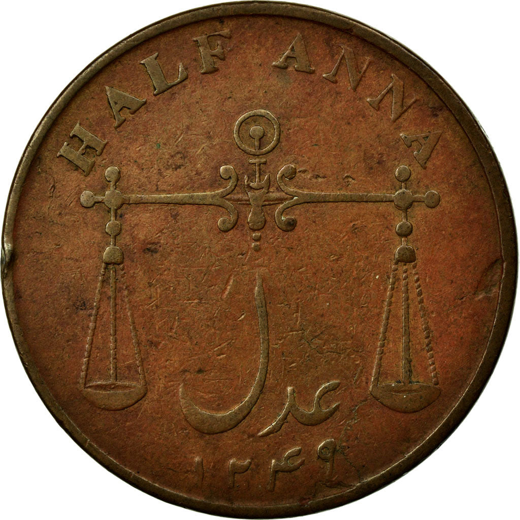 Coin, INDIA-BRITISH, BOMBAY PRESIDENCY, 1/2 Anna, 1834, EF(40-45), Copper