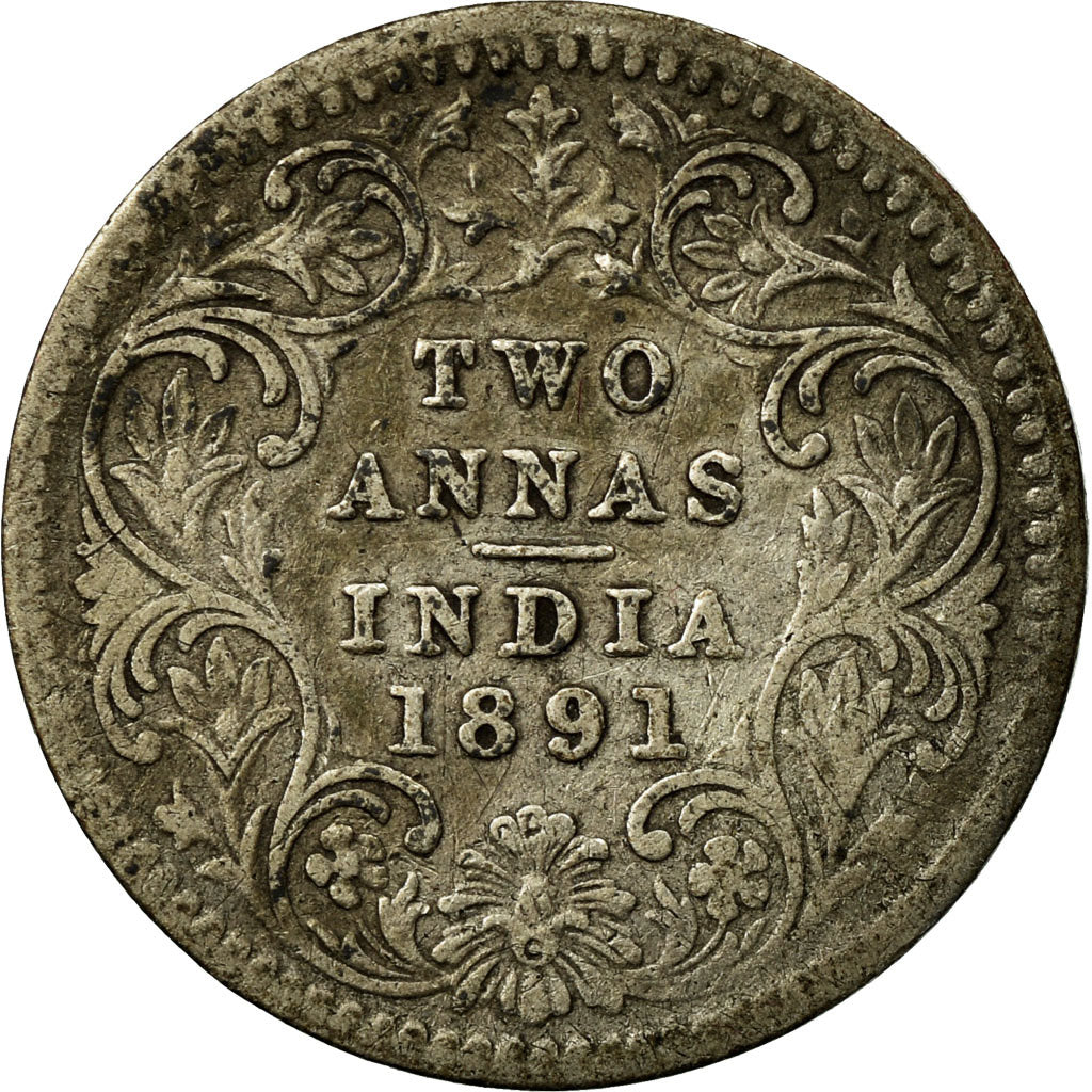 Coin, INDIA-BRITISH, Victoria, 2 Annas, 1891, VF(30-35), Silver, KM:488