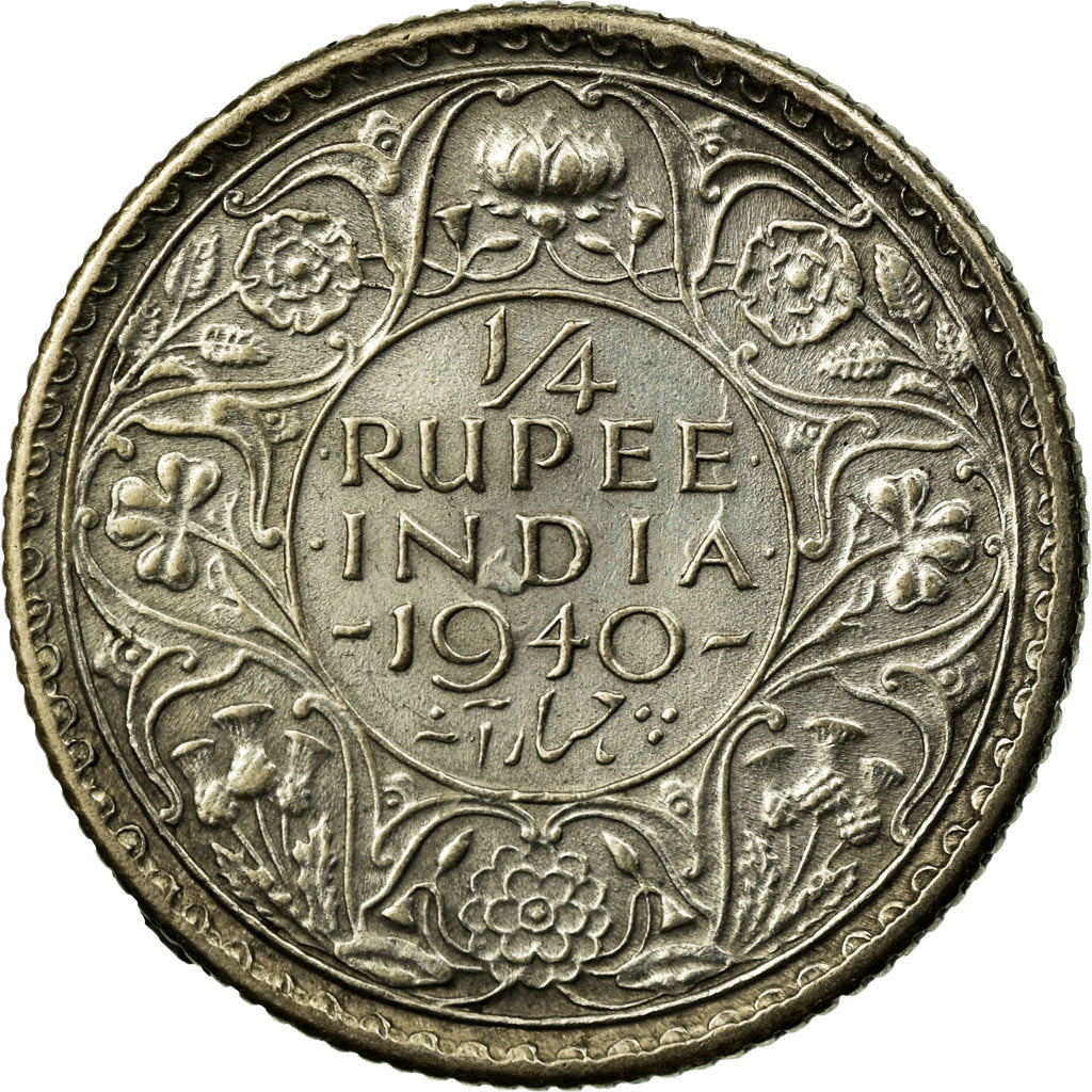 Coin, INDIA-BRITISH, George VI, 1/4 Rupee, 1940, EF(40-45), Silver, KM:545
