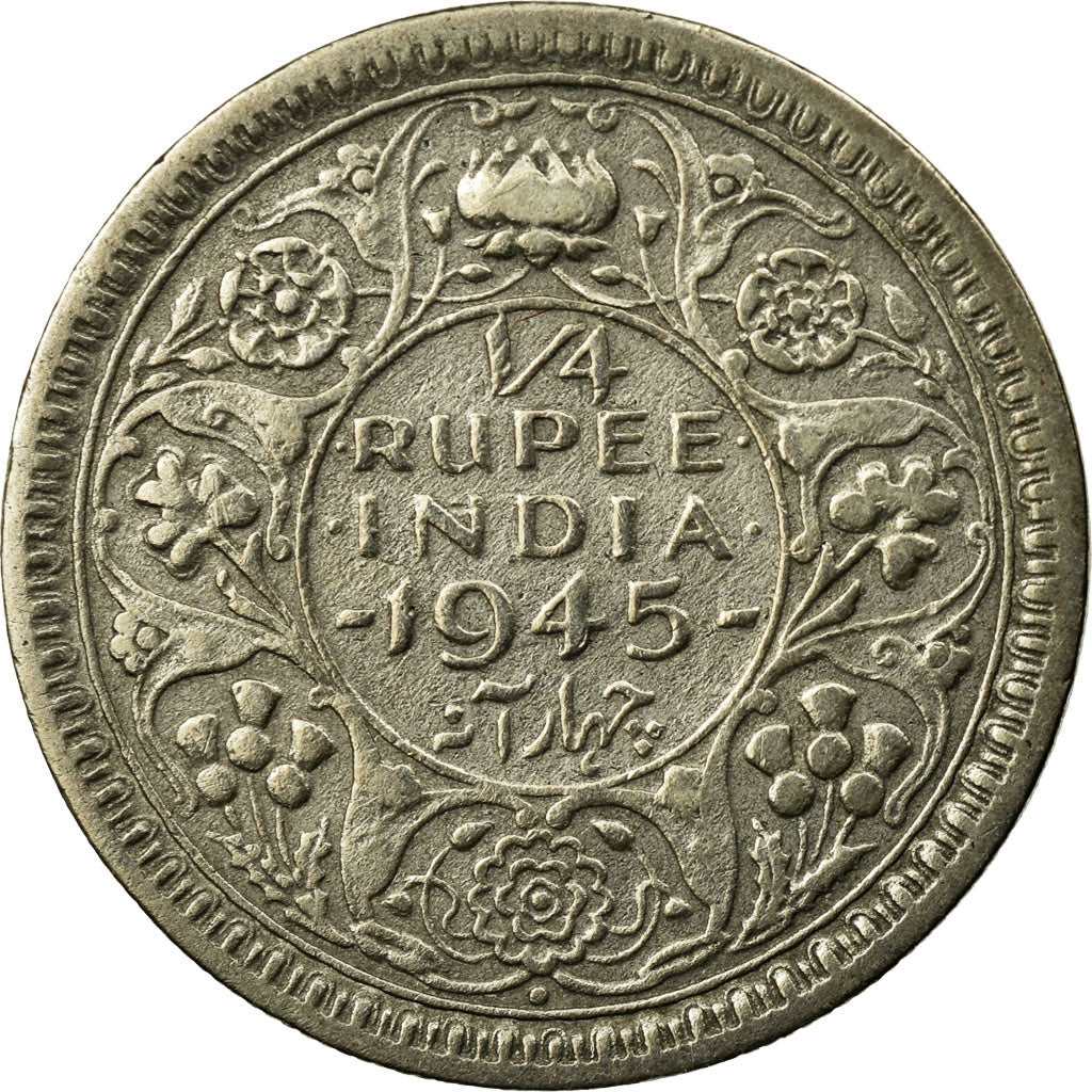 Coin, INDIA-BRITISH, George VI, 1/4 Rupee, 1945, EF(40-45), Silver, KM:547